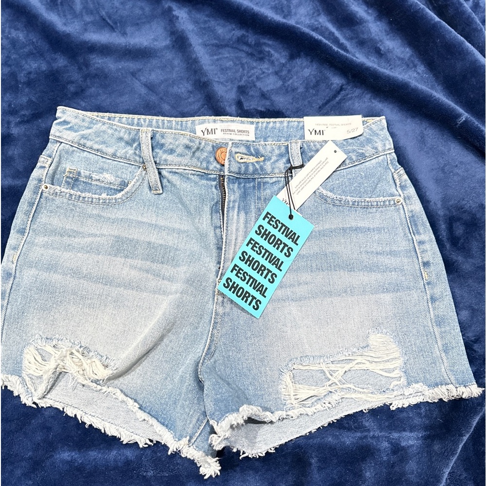 New with tags - light blue high rise denim festival shorts size 5/27